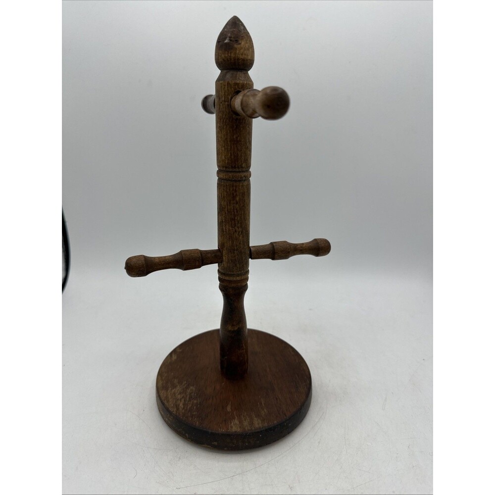 Vintage Wooden Mug Tree Holder Dark Wood 4 Pegs 11” - Picture 5 of 16